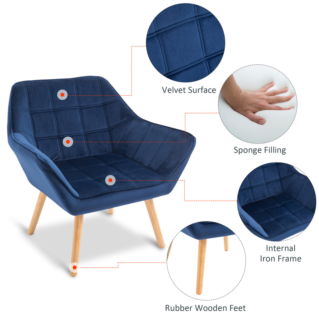 Armchair Accent Chair Wide Arms Slanted Back Padding Iron Frame Wooden Legs Home Bedroom Furniture Seating Blue