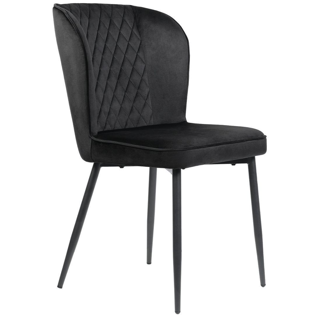 Set of 2 Velvet Dining Chairs with Metal Legs, Black