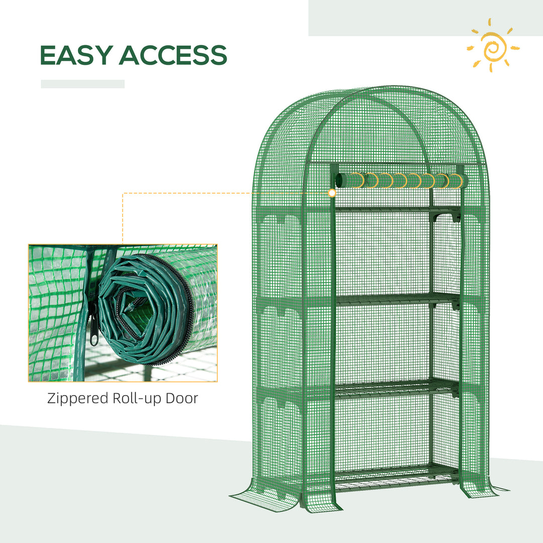 Compact Mini Greenhouse Outdoor with Storage Shelf and Roll-Up Zippered Door