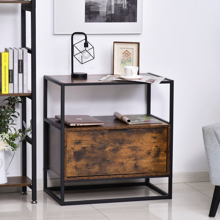 HOMCOM Industrial Side Table: Retro Steel-Frame Unit with Drawer