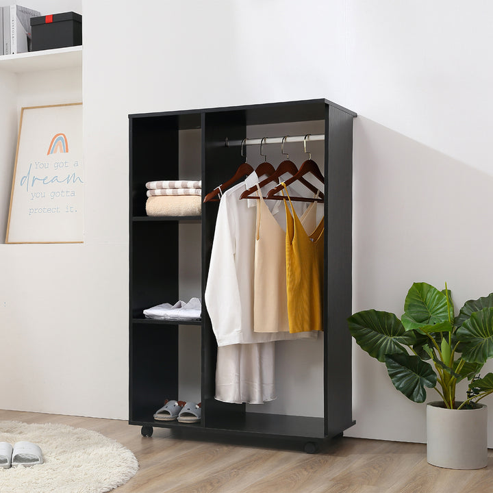 HOMCOM Mobile Open Wardrobe with Shelves, Black