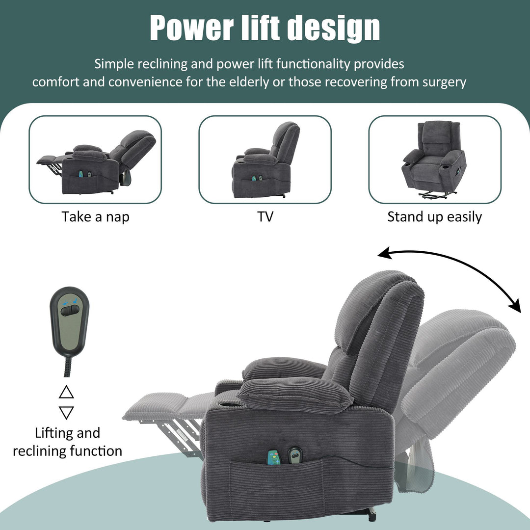 Remote Control Upholstered Oversized Power Lift Recliner Chair for Elderly with Heat