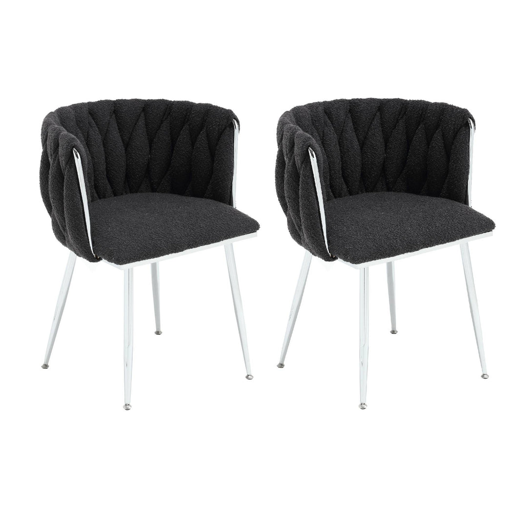 Set of 2 Hand-Woven Dining Chairs, Black