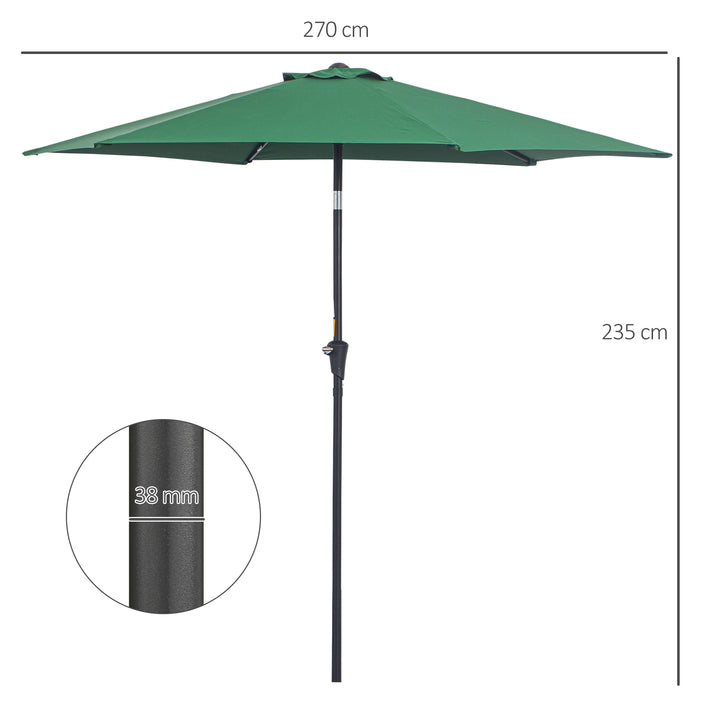 2.7M Tilting Parasol Sun Parasol Outdoor Garden Umbrellas Sun Shade Aluminium Frame with Crank(Green)