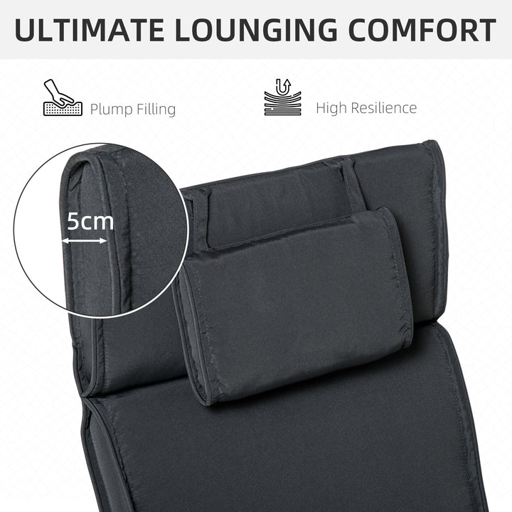 Outdoor Chair Cushions Garden Sun Lounger Cushion Replacement Thick Sunbed Reclining Chair Relaxer Pad with Pillow - Grey