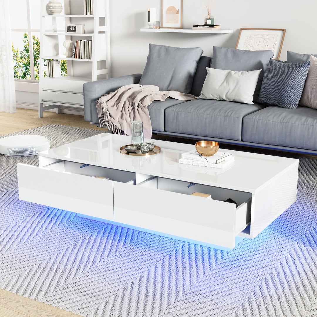 Square Coffee Table with LED Lights & Industrial Design