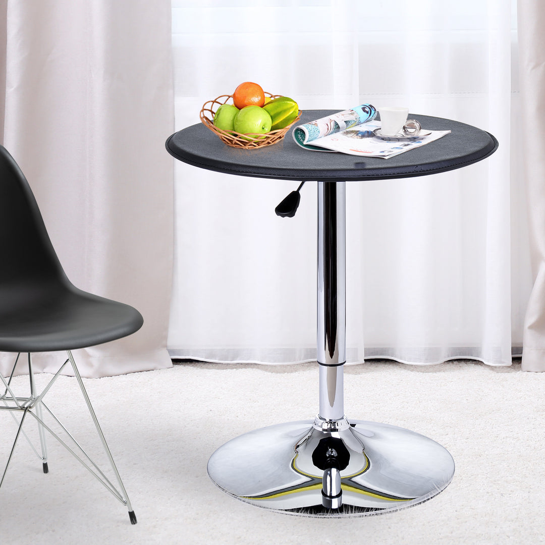 Adjustable Round Bistro Bar Table with PVC Leather Top Steel Base Home Kitchen Dining Desk Black