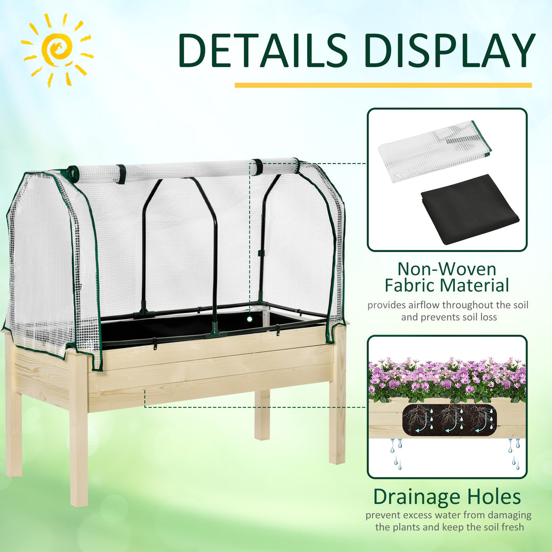 Outdoor Elevated Wood Planter Box for Herbs and Vegetables Raised Garden Bed with PE Greenhouse Cover