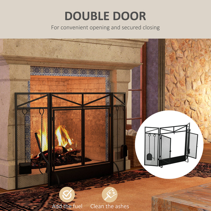 3 Panel Folding Fire Guard Screen w/ Fireplace Tool Sets