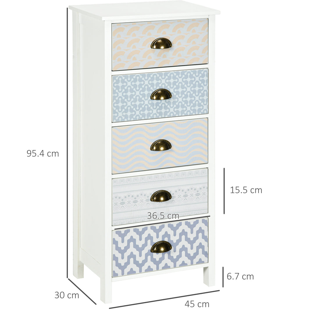 Tallboy Chest with 5 Drawers, Metal Handles