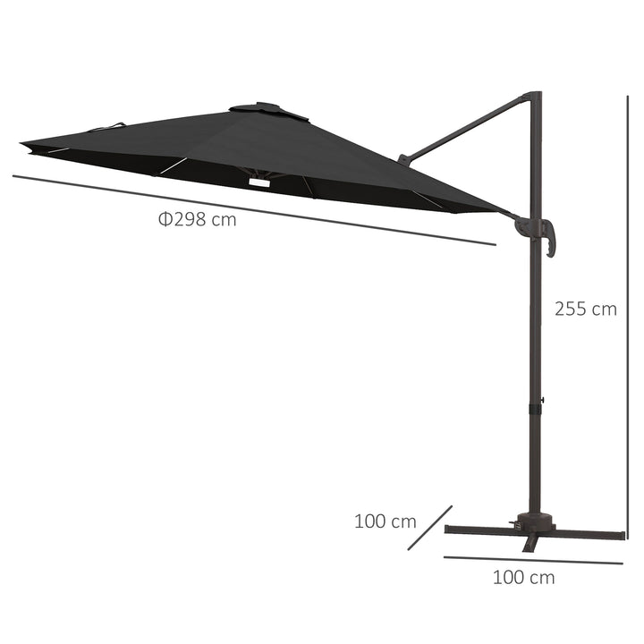 Waterproof 3(m) LED Cantilever Parasol Outdoor Sun Umbrella w/ Base Solar Lights Dark Grey