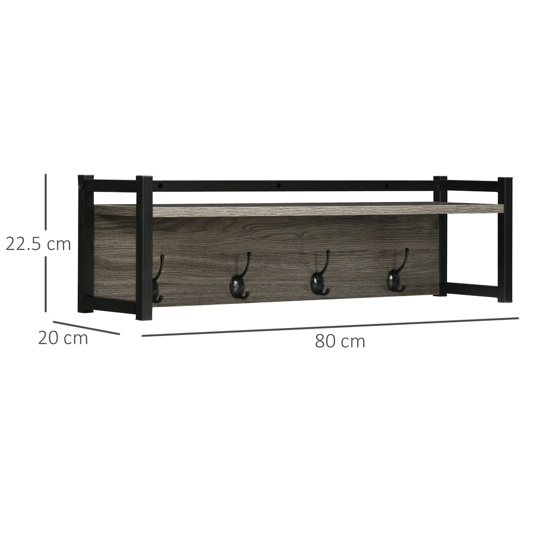 Coat Rack Wall-Mounted with 4 Coat Hooks and Open Storage Shelf