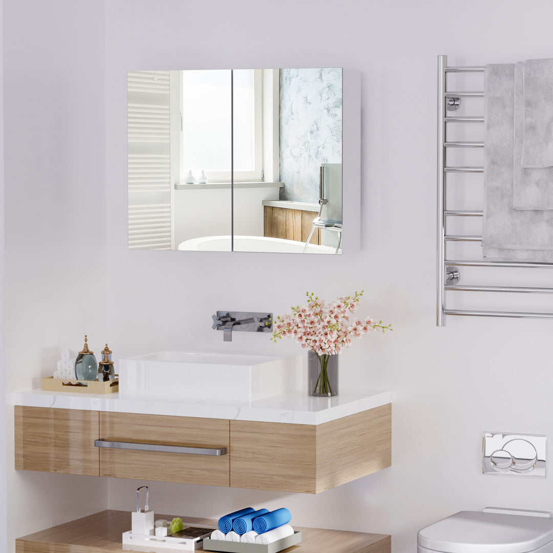 HOMCOM Bathroom Mirror with Storage, 2 Internal Adjustable Shelves, Cushioned Door without Noise, for Mirrored Vanity, Bedroom Aosom UK