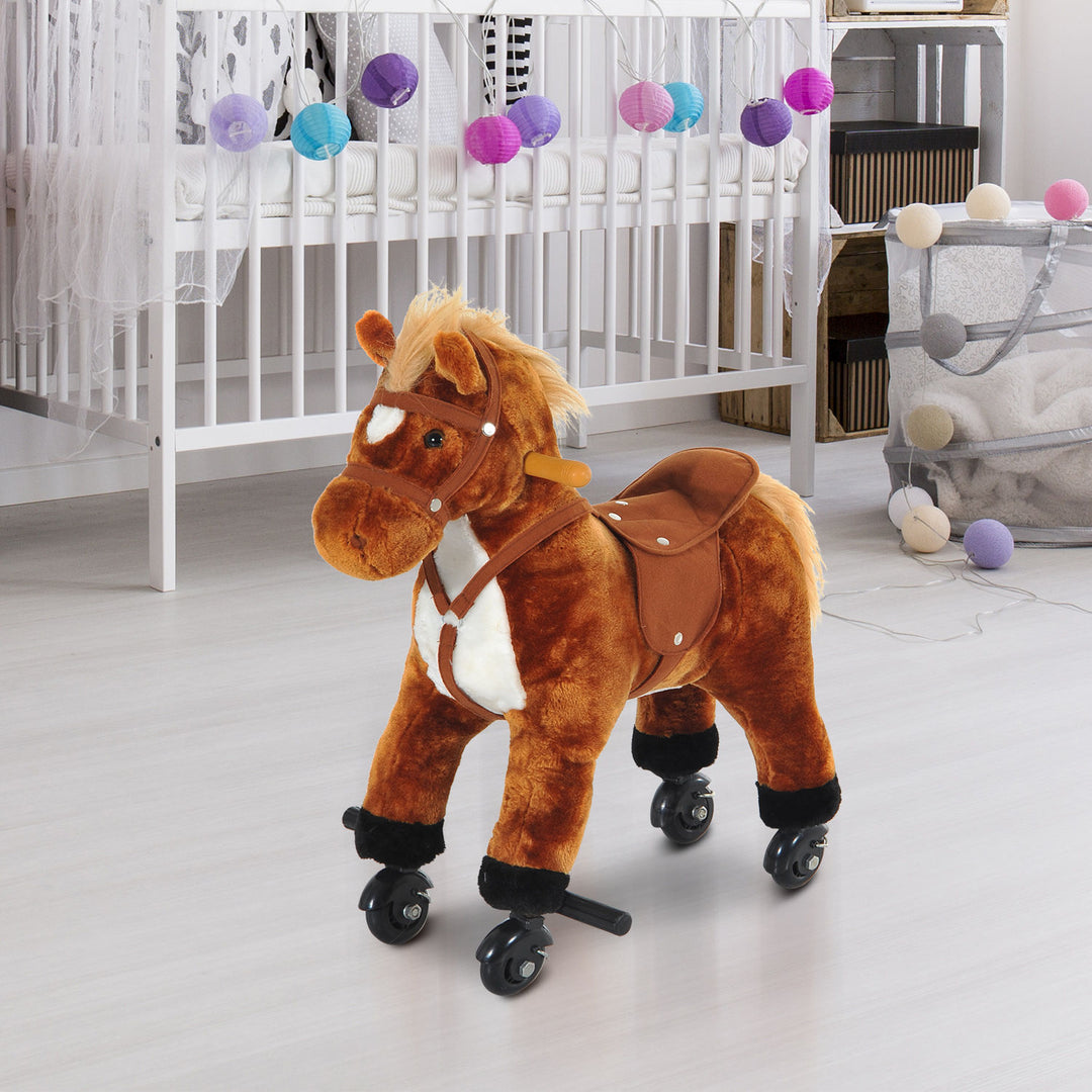 Plush Rocking Horse: Wooden Action Pony with Wheeled Walking