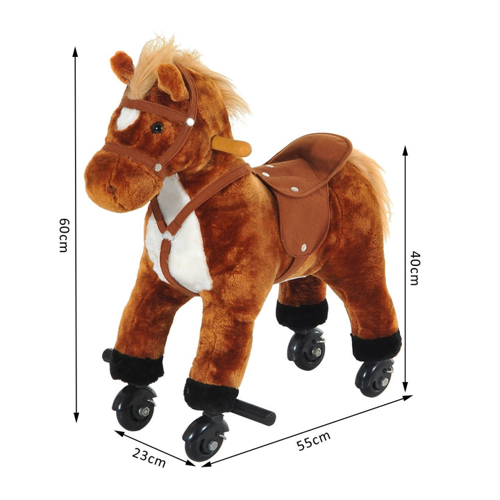 Plush Rocking Horse: Wooden Action Pony with Wheeled Walking