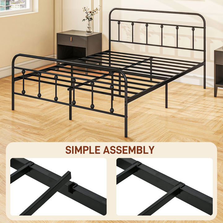 4ft Double Platform Bed Frame with Underbed Storage Tall Headboard Steel Slat No Box Spring Needed Easy Assembly Black