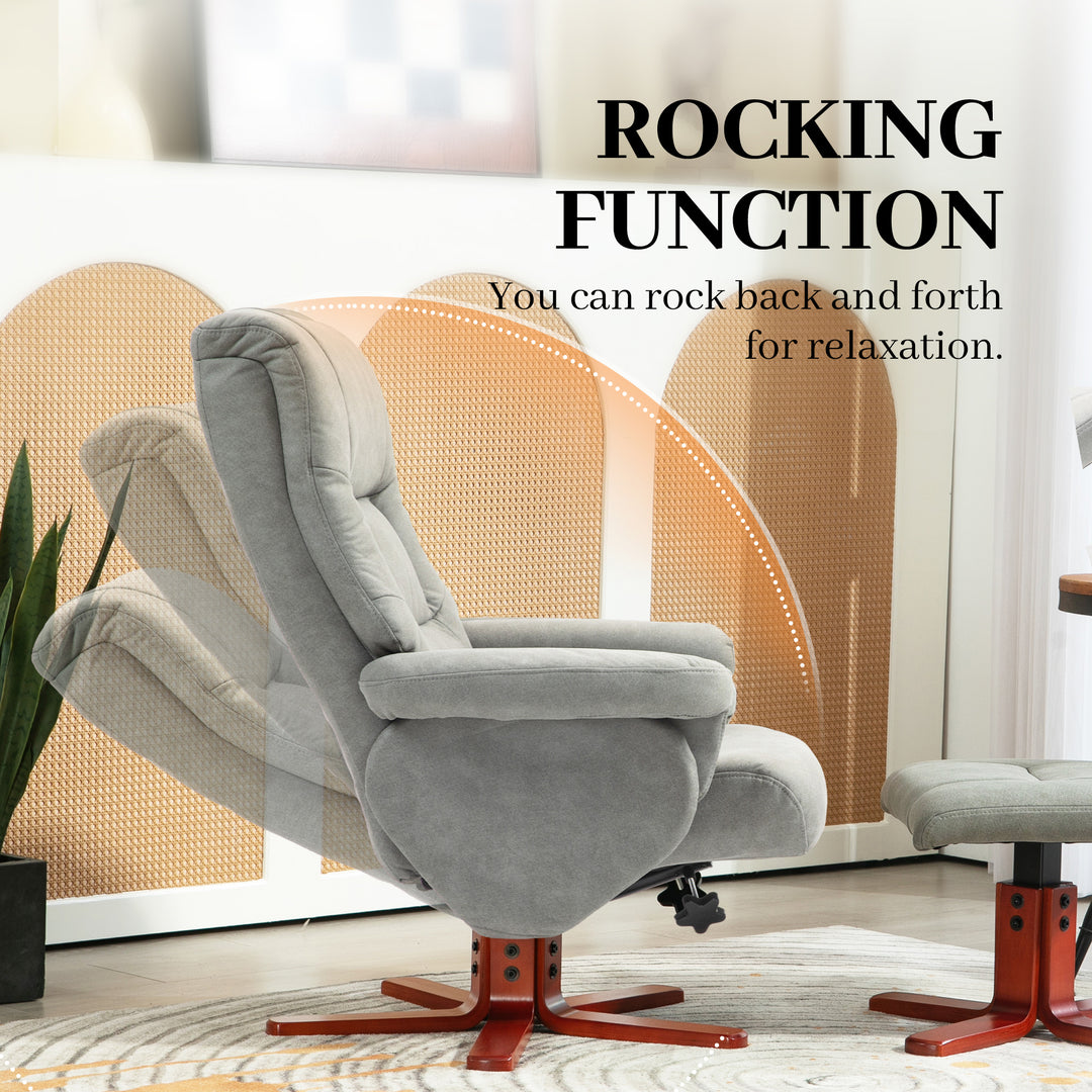 Faux Microfibre Leather Manual Recliner and Footstool Set - Grey