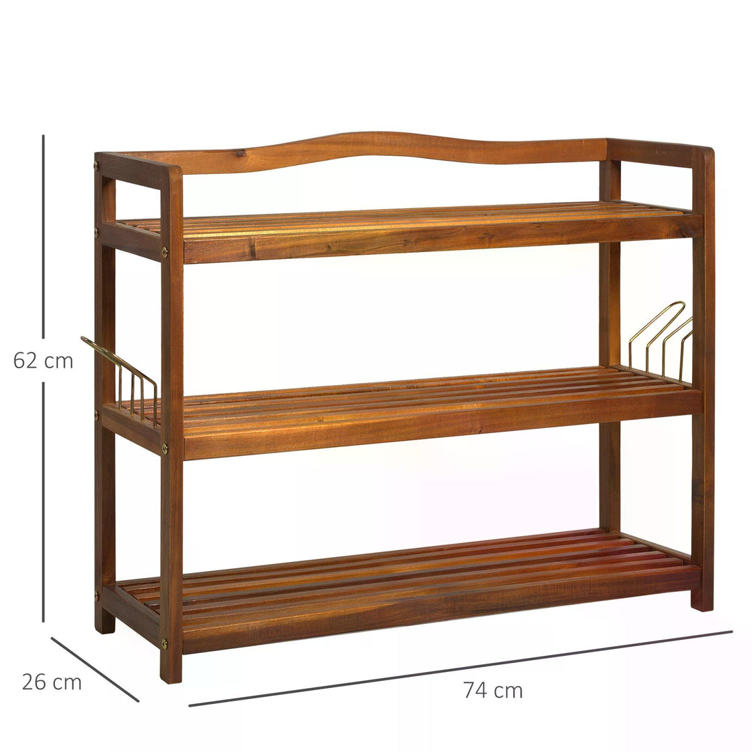 HOMCOM Acacia Wooden Shoe Rack 3-Tier with 2 Hangers