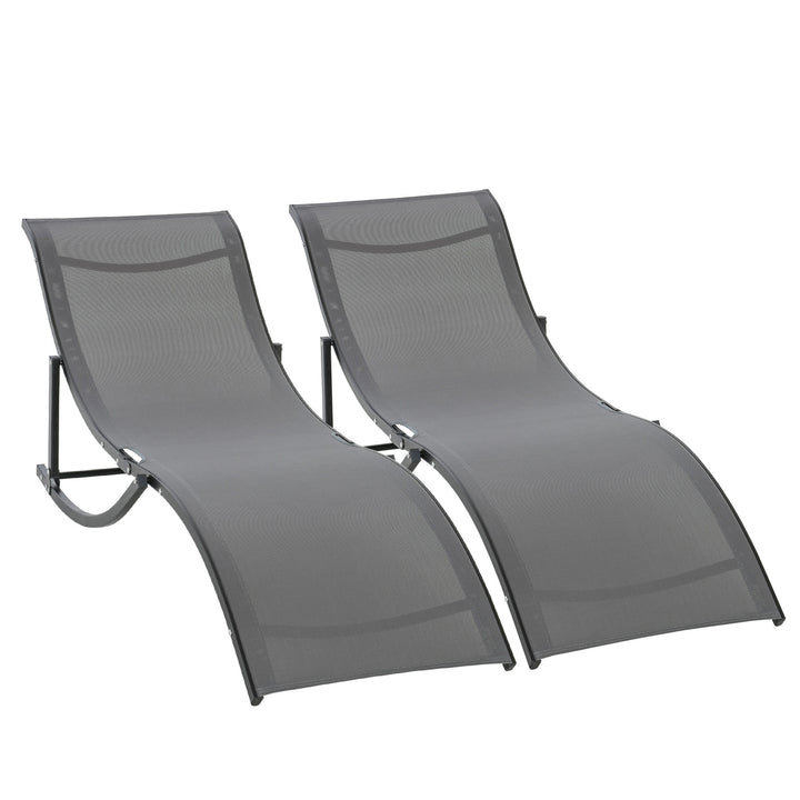 Set of 2 S-shaped Foldable Lounge Chair Sun Lounger Reclining Outdoor Chair for Patio Beach Garden Grey