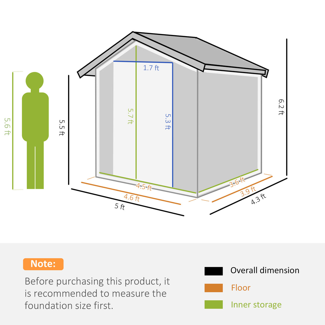 5ft x 4ft Garden Metal Storage Shed