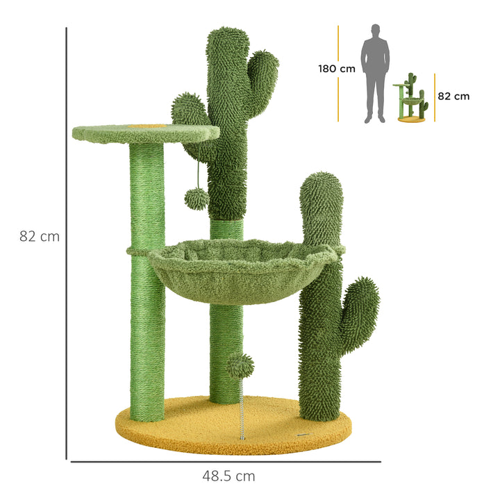 Cactus Cat Tree: Playful 82cm Chenille with Scratching Post & Hammock