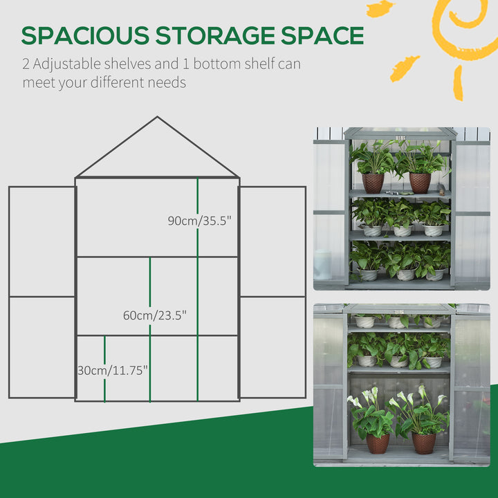 3-Tier Wooden Cold Frame Greenhouse Garden Polycarbonate Grow House w/ Adjustable Shelves