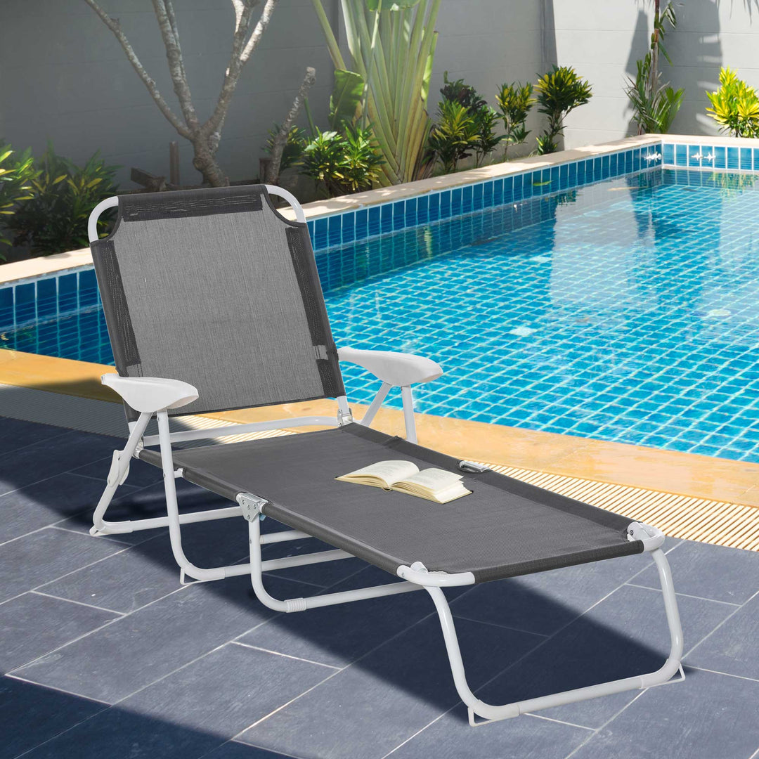 Reclining Sun Lounger: Folding Patio Chair with 4-Level Adjustable Backrest