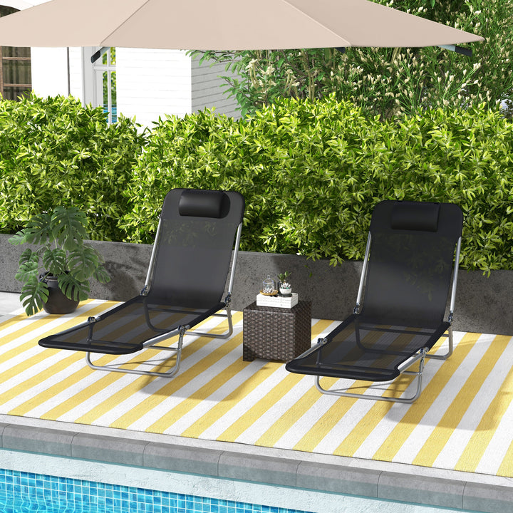 Set of Two Steel Frame Sun Loungers