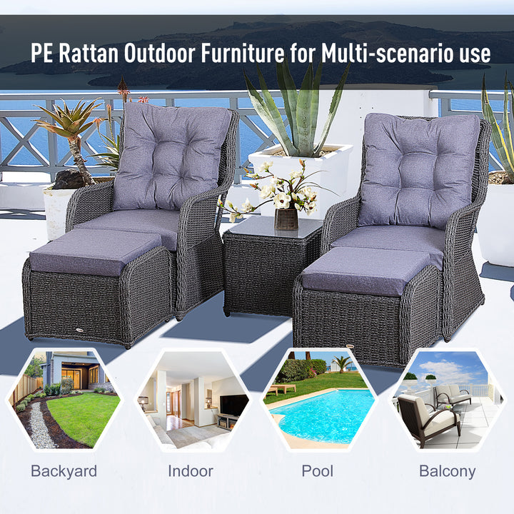 2 Seater Deluxe Garden Rattan Furniture Sofa Chair & Stool Table Set Patio Wicker Weave Furniture Set Aluminium Frame