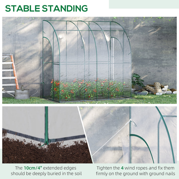 Outdoor Walk-In Lean to Wall Tunnel Greenhouse with Zippered Roll Up Door PVC Cover Sloping Top