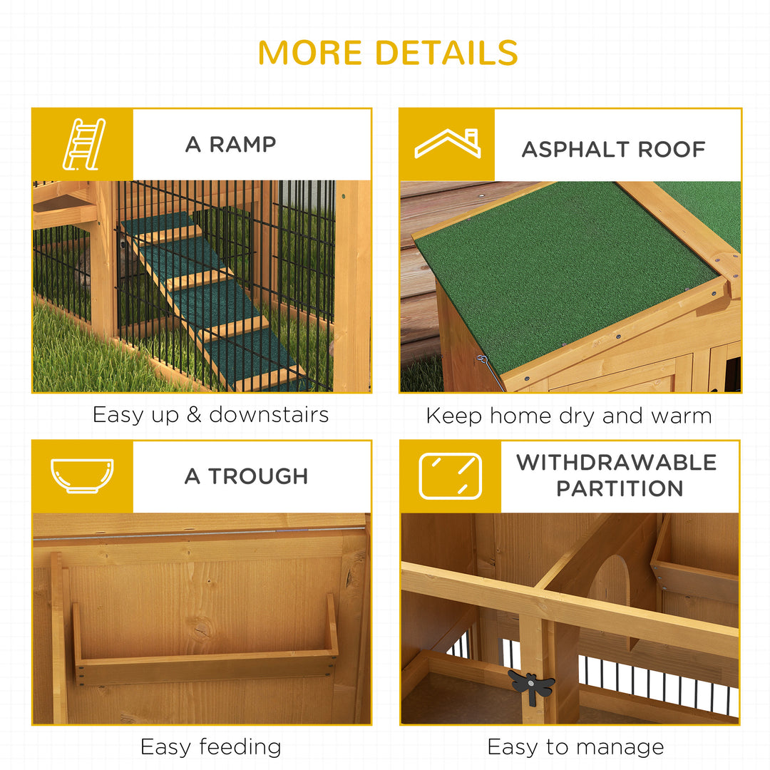 Wooden Rabbit Hutch with Outdoor Run Yellow