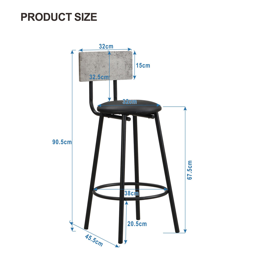 3-Piece Bar Table Set with Stools, 120x60x90cm, Black+Grey