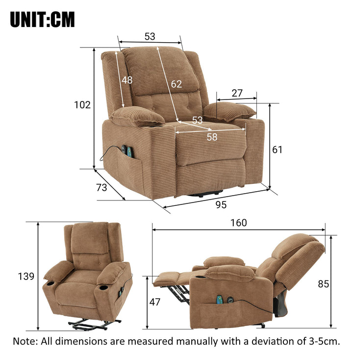 Remote Control Upholstered Oversized Power Lift Recliner Chair Sofa with Heat