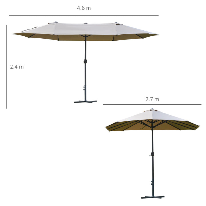 Waterproof 4.6m Garden Parasol Double-Sided Sun Umbrella Patio Market Shelter Canopy Shade Outdoor with Cross Base – Khaki