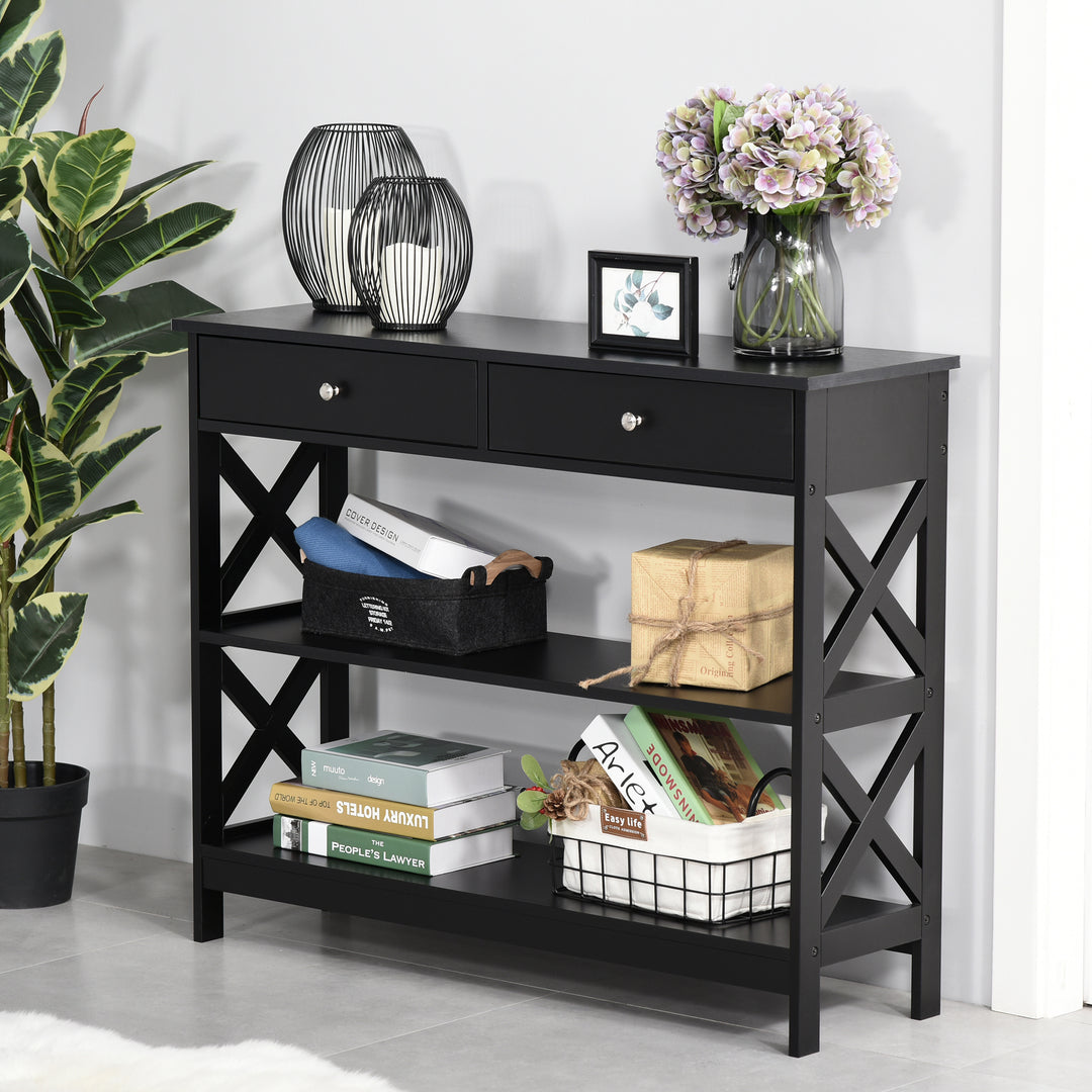 HOMCOM Console Table Side Desk w/ Shelves Drawers