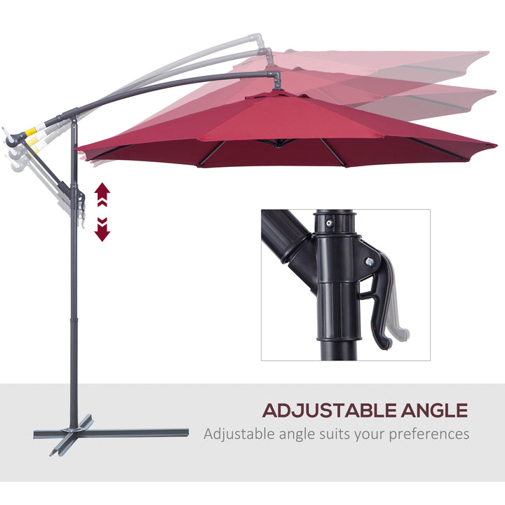 3(m) Garden Banana Parasol Hanging Cantilever Umbrella with Crank Handle and Cross Base for Outdoor