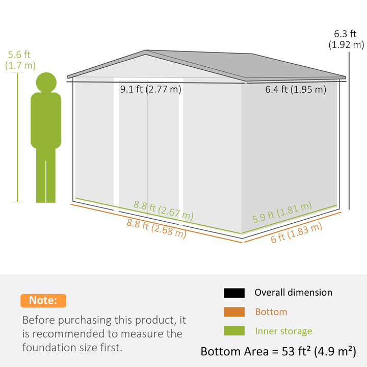 9 x 6ft Garden Metal Storage Shed