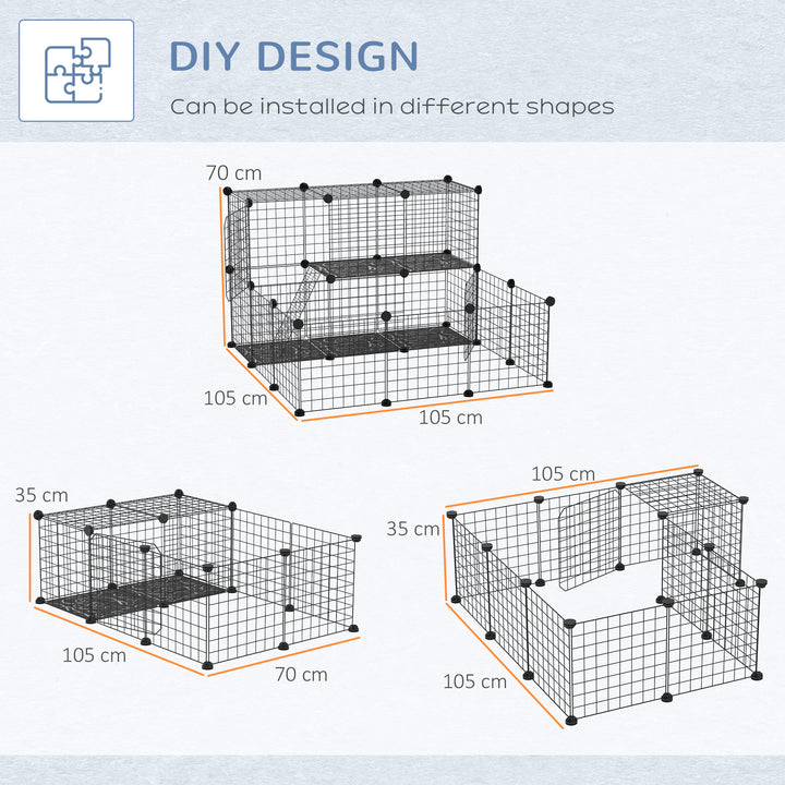 3 Level DIY Pet Playpen Metal Small Animal Cage Guinea Pig Rabbit Ferret Chinchillas Cage 4 Doors Bottom Trays Black