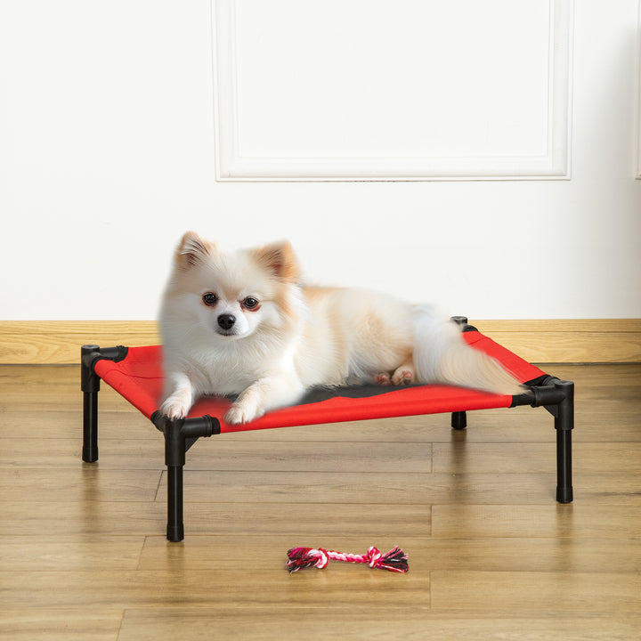 Elevated Pet Bed Portable Camping Raised Dog Bed w/ Metal Frame Black and Red (Small)