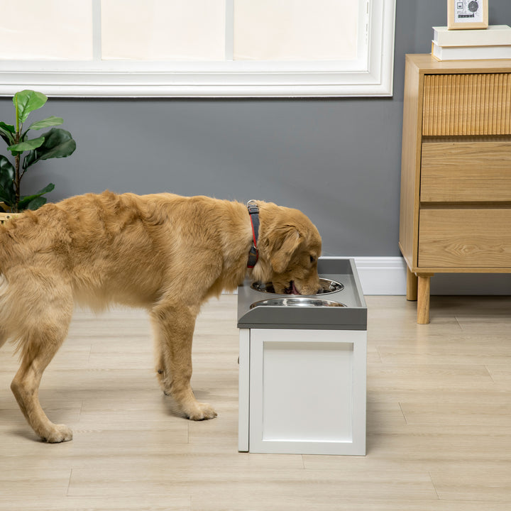 Stainless Steel Raised Dog Bowls with 21L Storage Drawer for Large Dogs and Cats - White