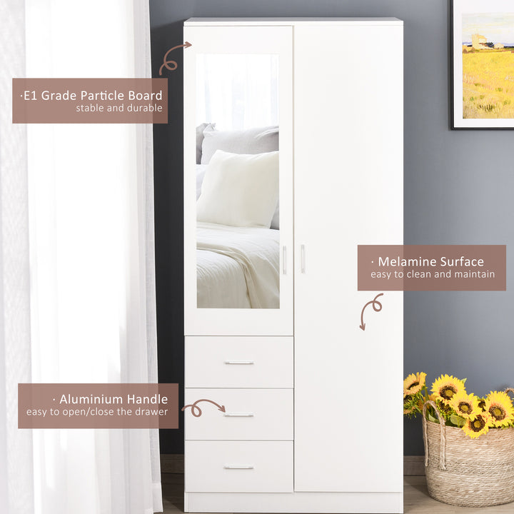 HOMCOM Mirror Wardrobe with 2 Doors, 3 Drawers