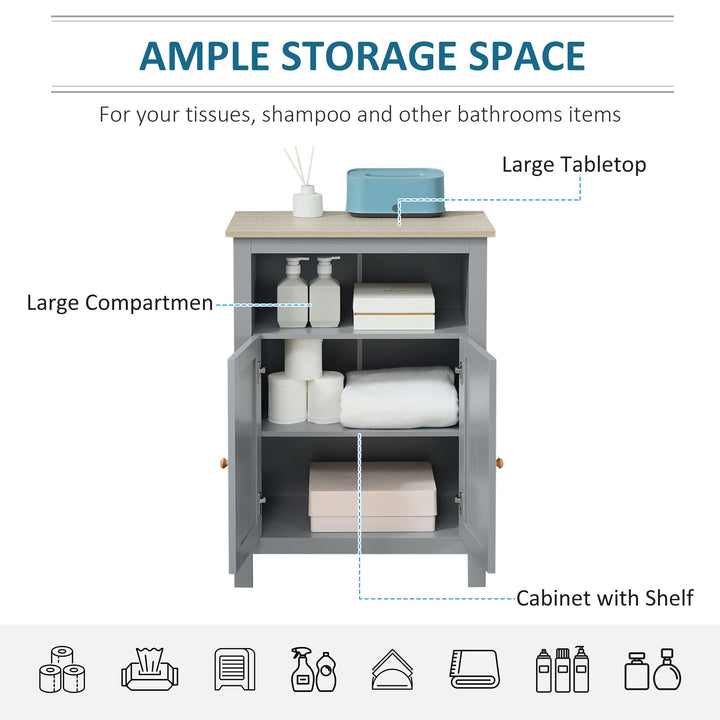 kleankin Bathroom Floor Storage Cabinet Free Standing Unit w/ Compartment Adjustable Shelf Double-door Design