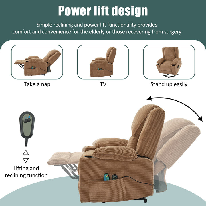 Remote Control Upholstered Oversized Power Lift Recliner Chair Sofa with Heat