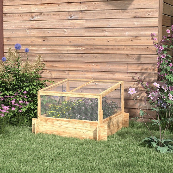 Elevated Planter with Greenhouse: Wooden Box with Openable Top for Veggies