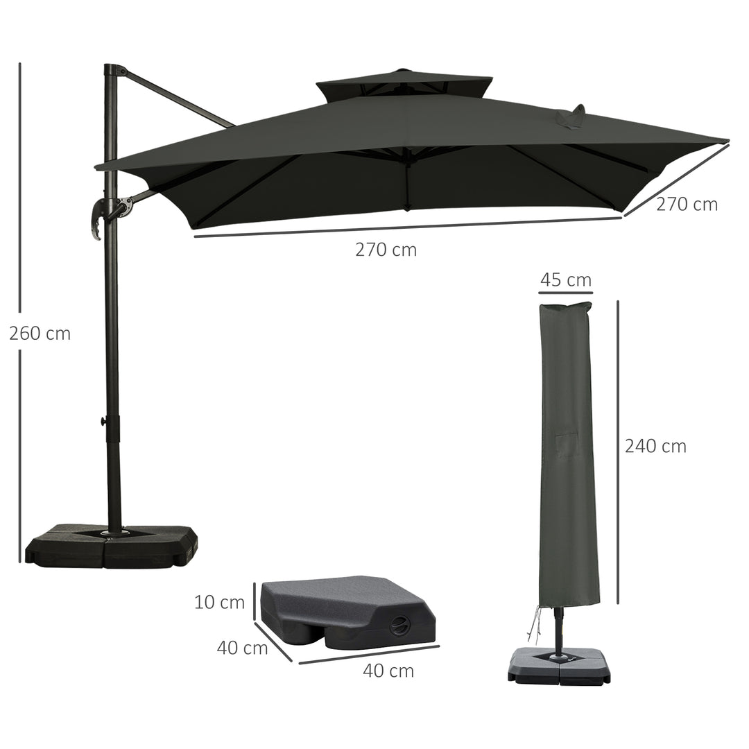 Waterproof 3 x 3(m) Garden Cantilever Roma Parasol with Crank and Tilt