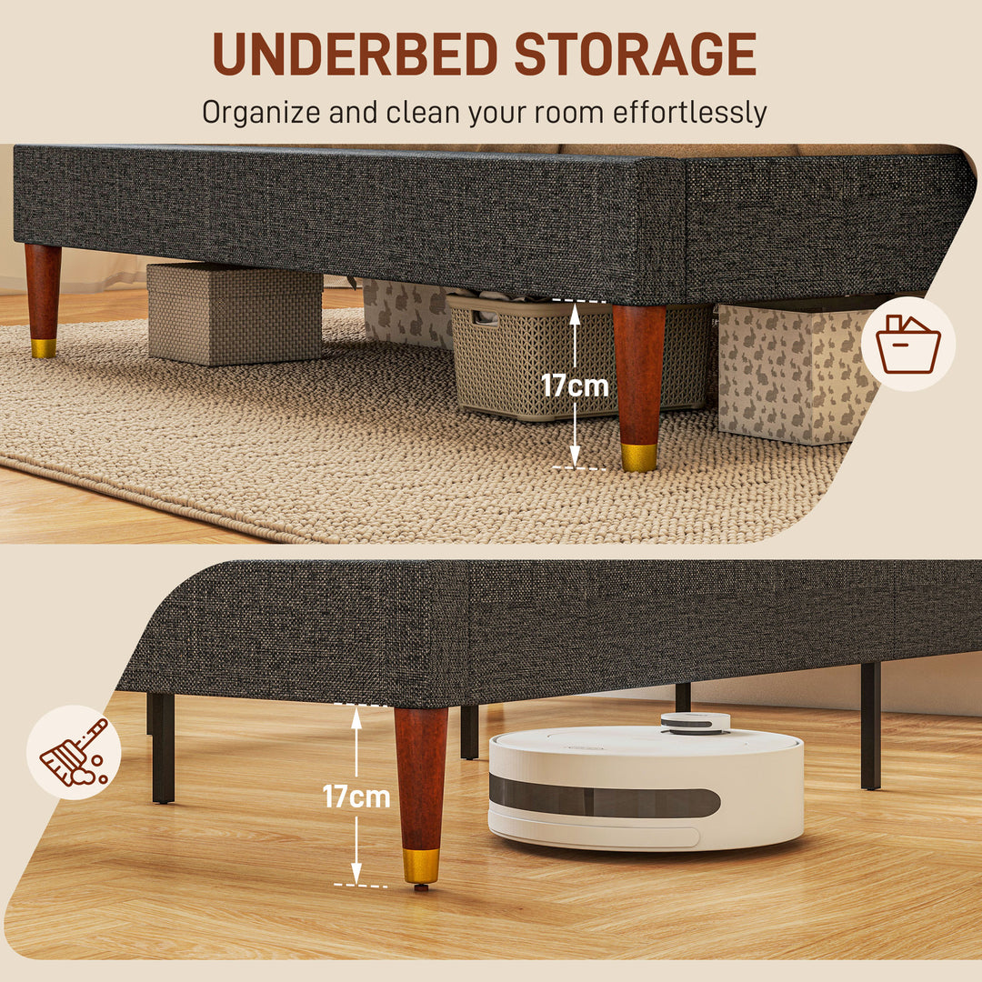 4ft5 Upholstered Double Platform Bed Frame with Underbed Storage Tufted Headboard Wood Slat No Box Spring Needed