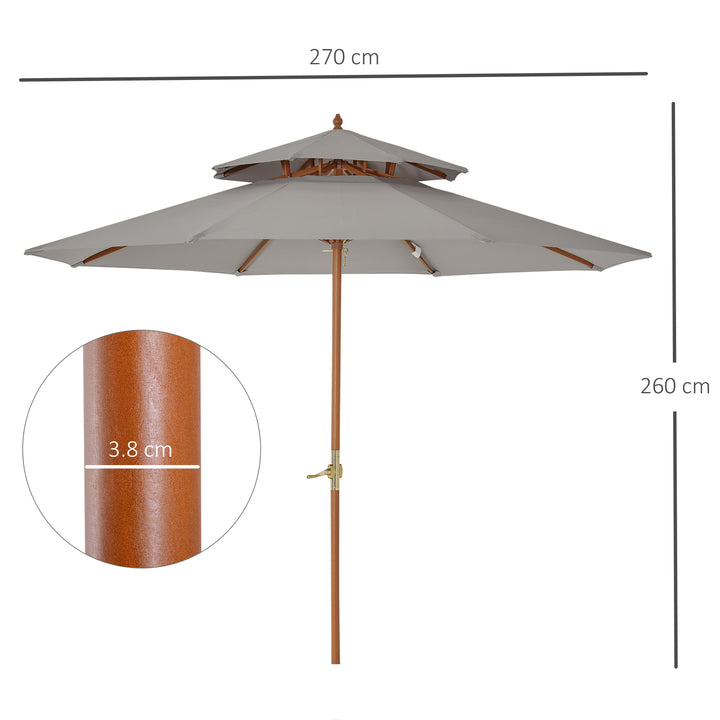 Waterproof Wooden Garden Parasol: Double-Tier 2.7m Patio Sunshade