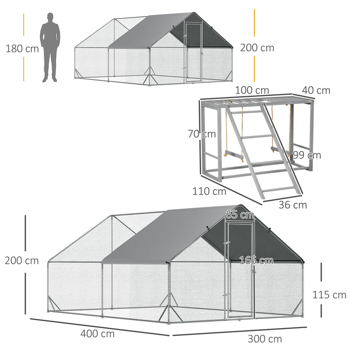 Walk In Chicken Run with Chicken Activity Shelf and Cover