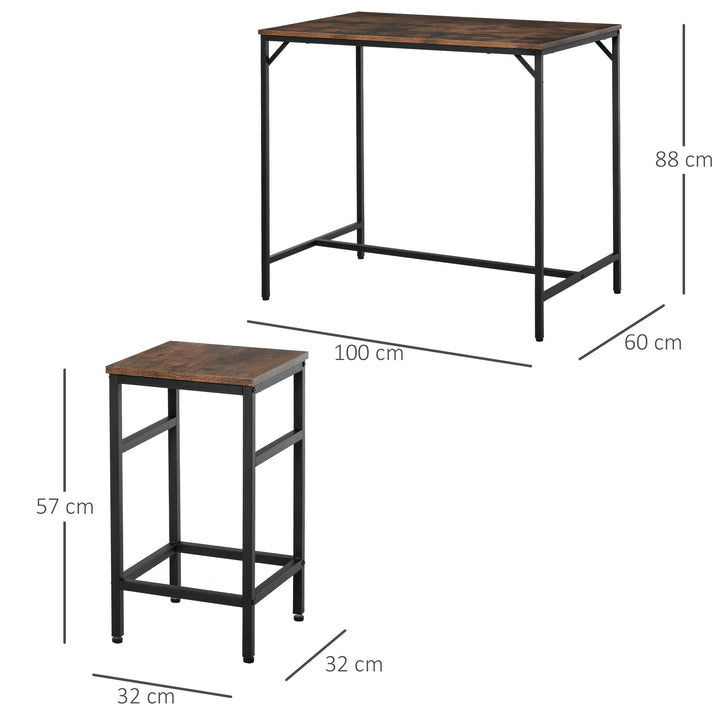 HOMCOM Industrial Bar Table and Stools Set, Brown