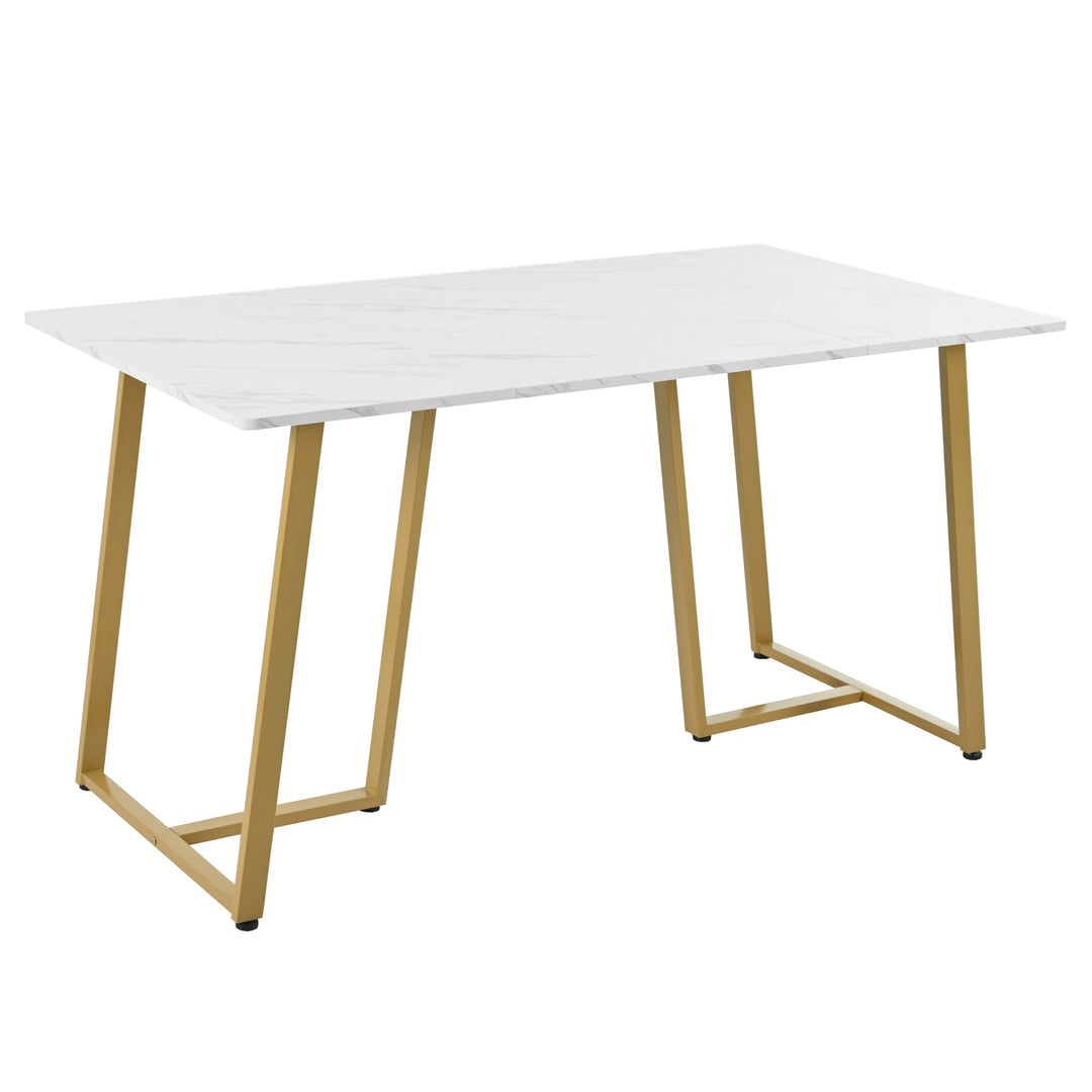 Modern Rectangular Extendable Dining Table with Marble Pattern & Metal Legs